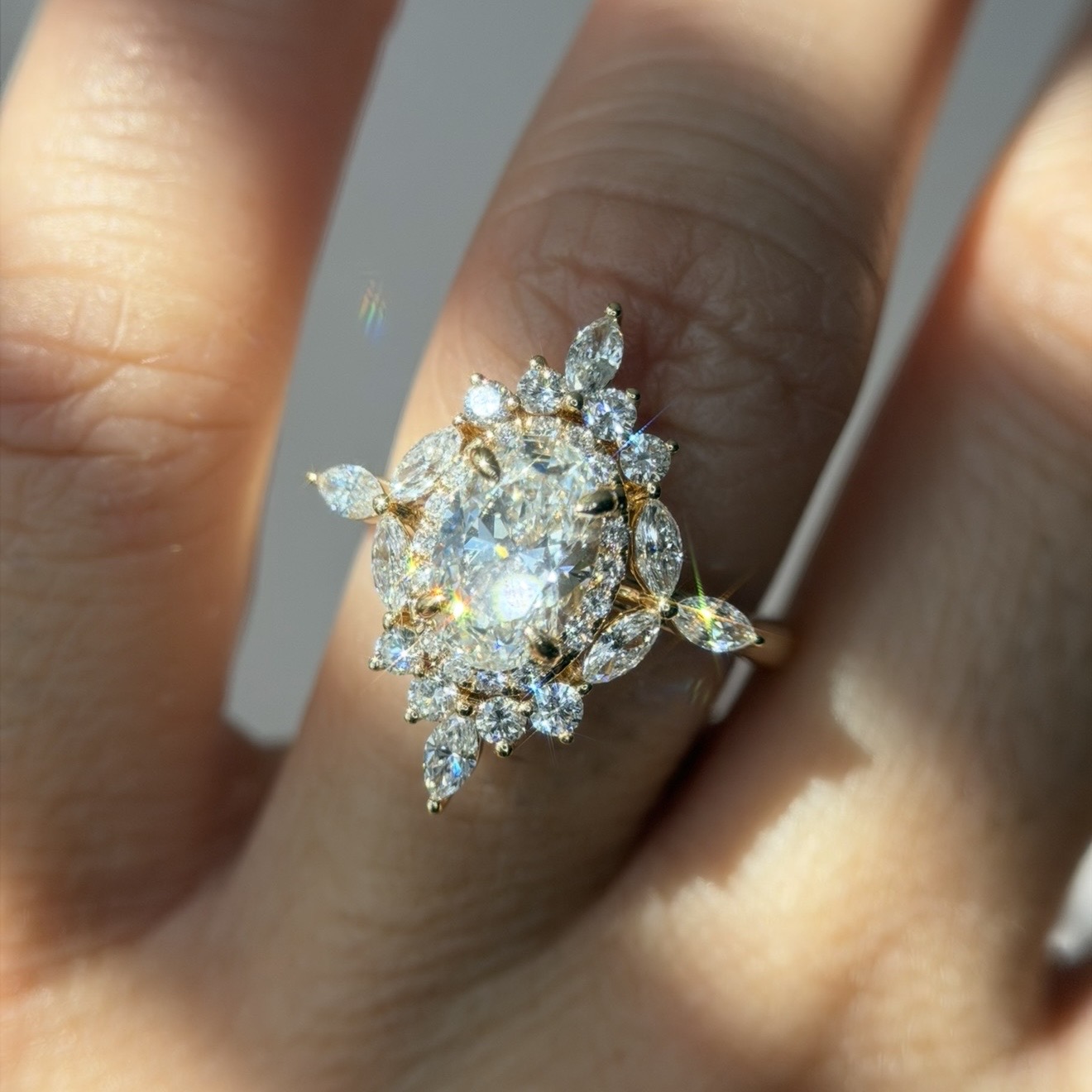 Yellow Gold Oval Cut Vintage Halo Engagement Ring